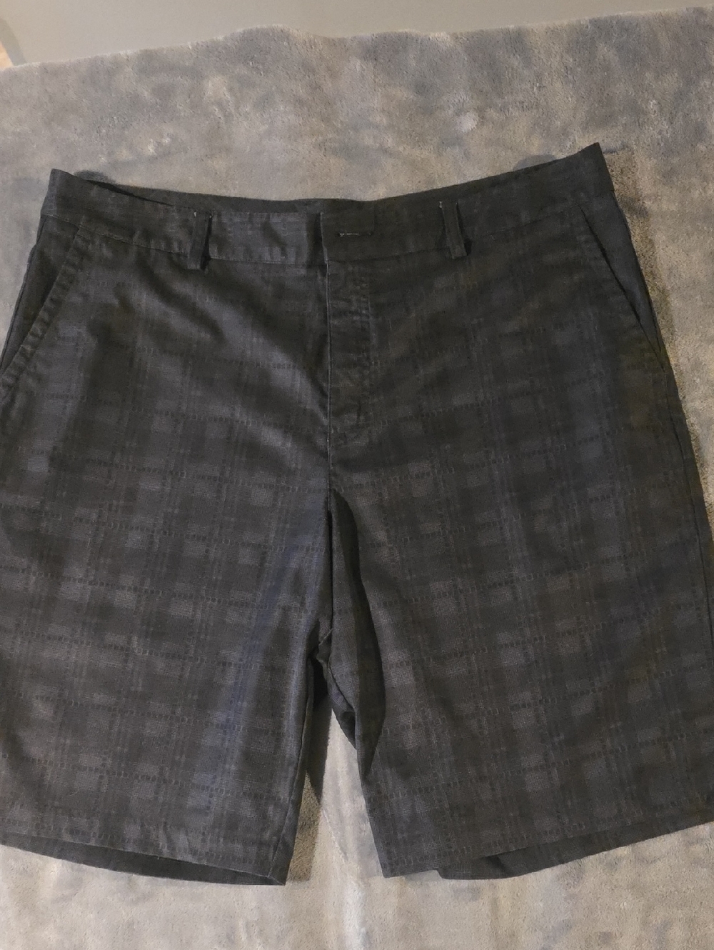 Adidas Men's Black Plaid Flat-Front Shorts